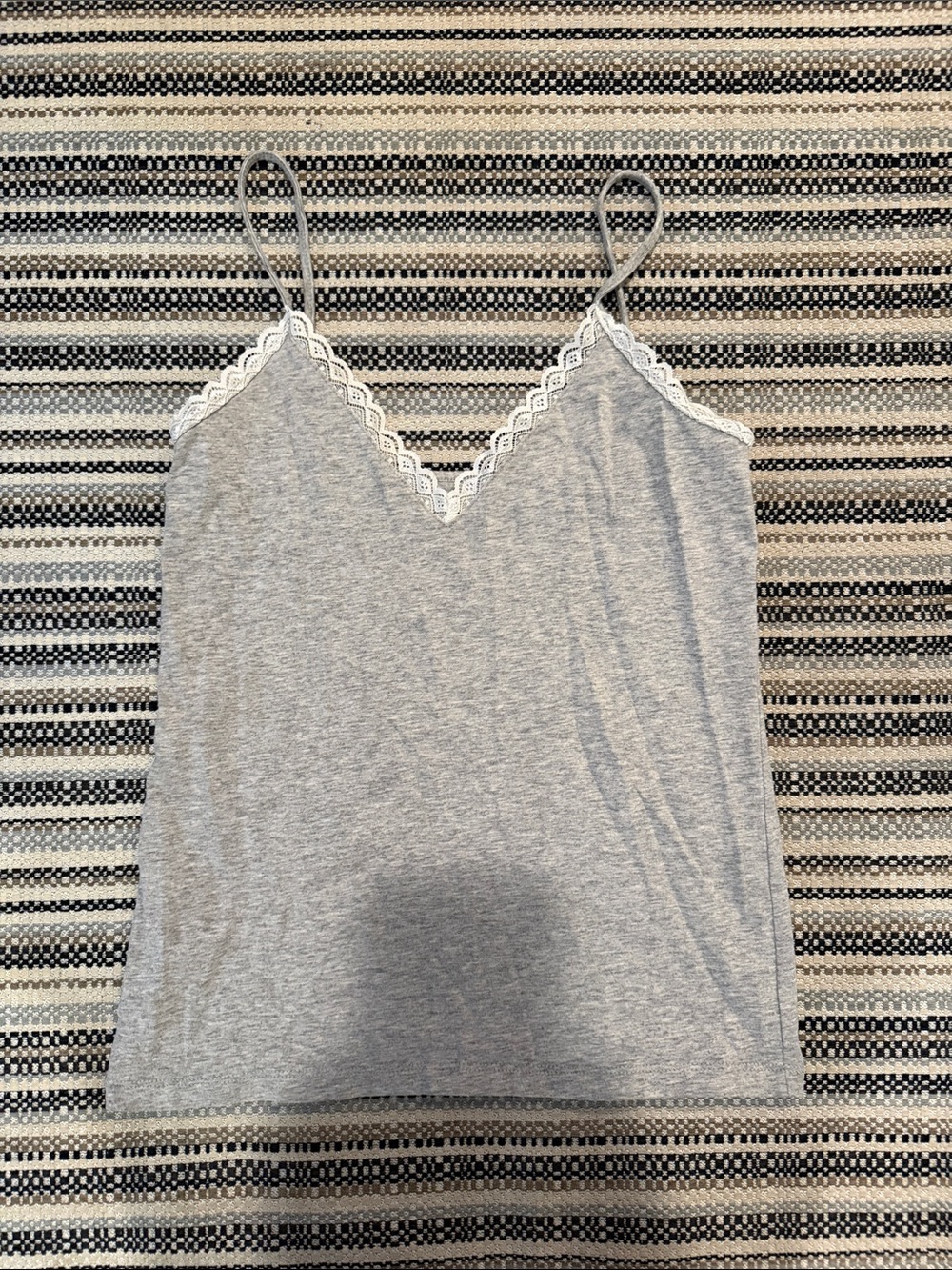 LOFT Gray Lace-Trim Spaghetti Strap Tank